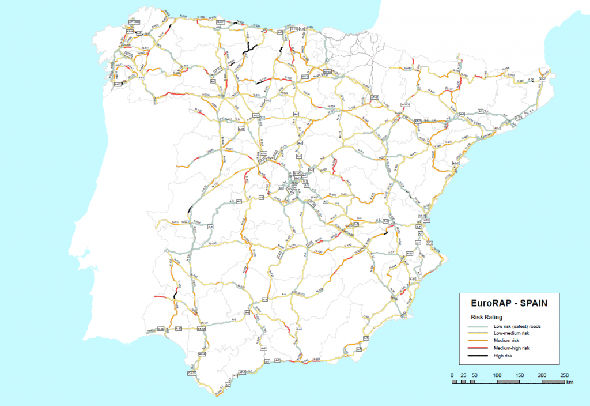 Mapa de carreteras de riesgo de España